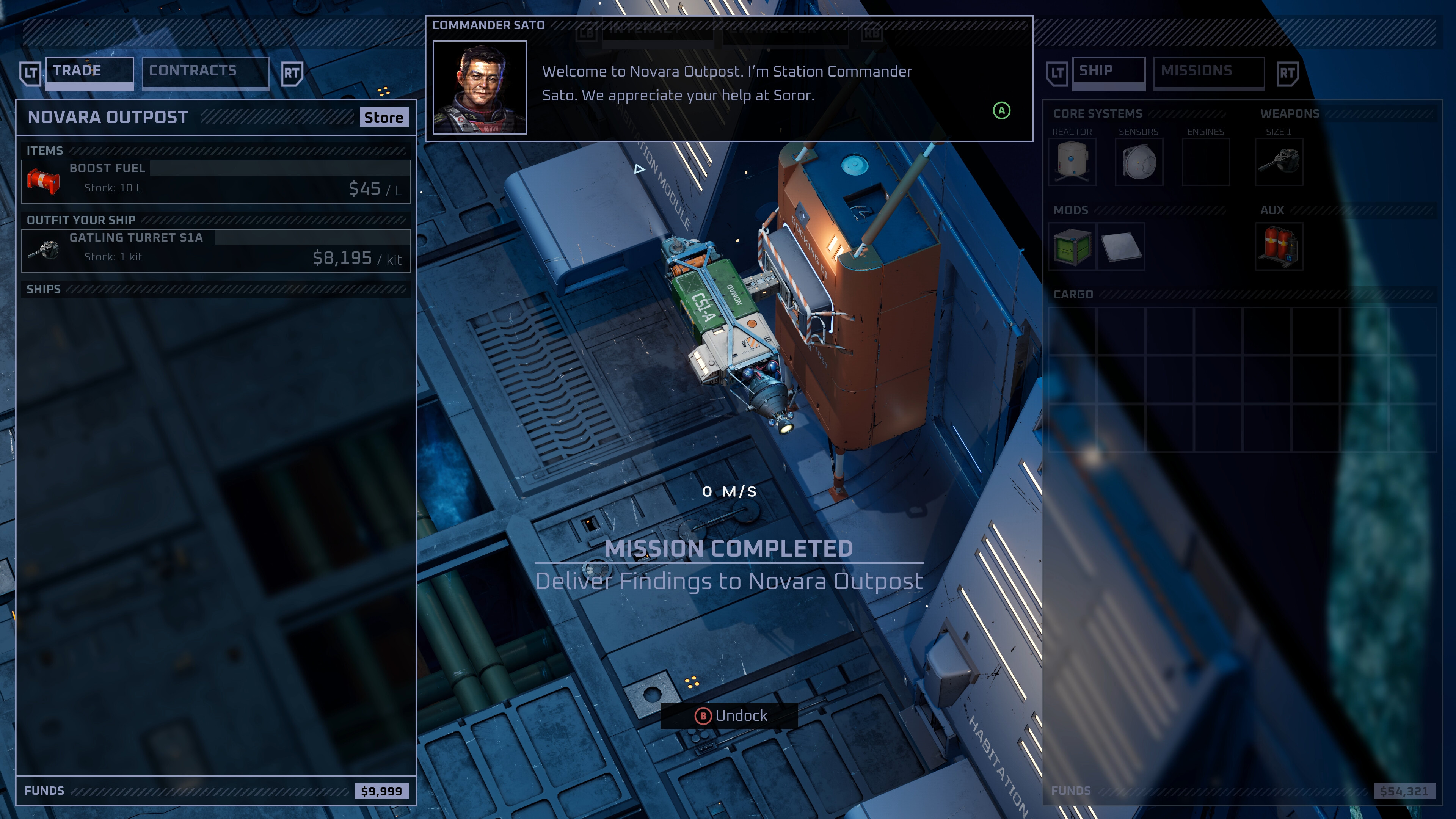 Gameplay screenshot of mission completion in Novara Outpost with UI elements