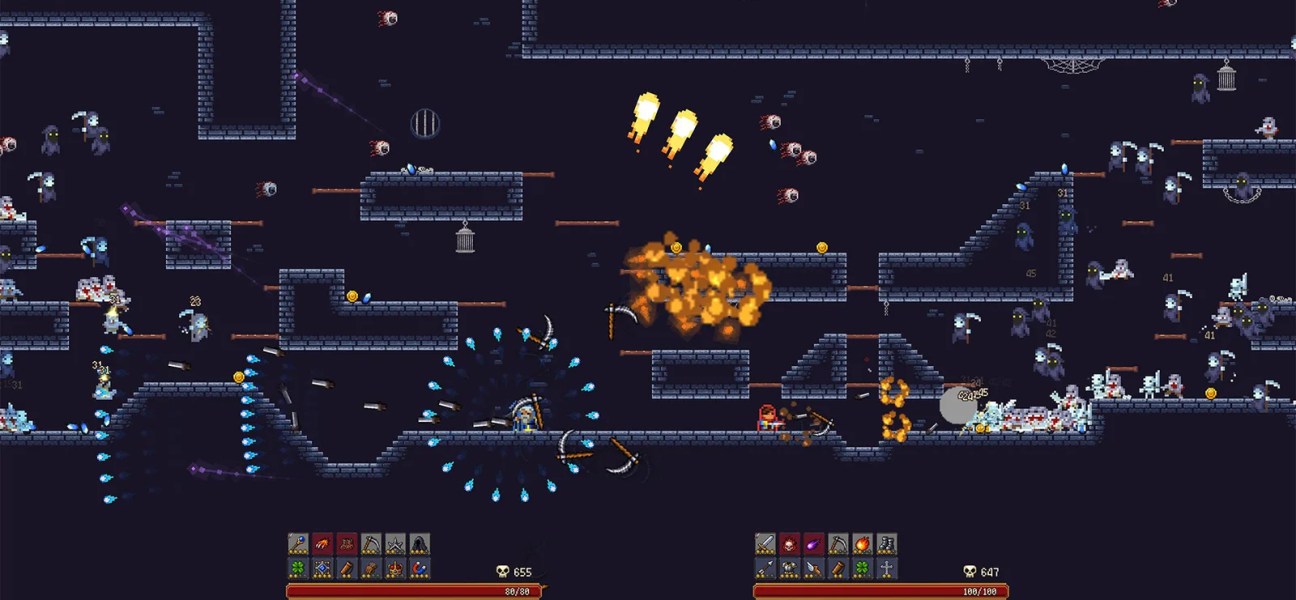 Intense action scene from Castleborne Survivors with explosions and enemies