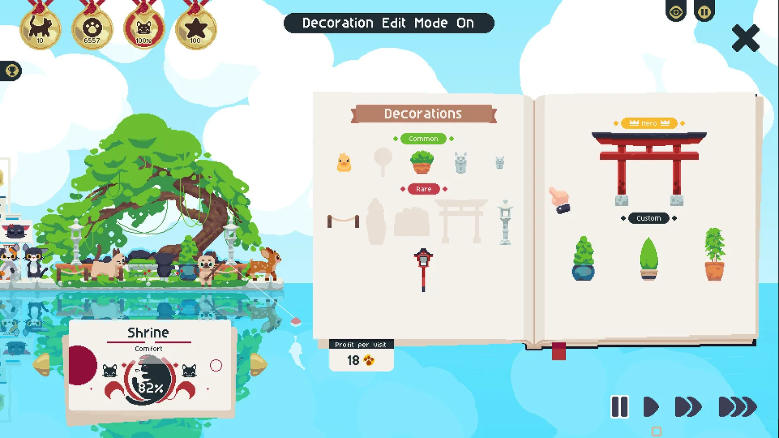 Colorful decoration interface in Cat Isle showcasing various items.