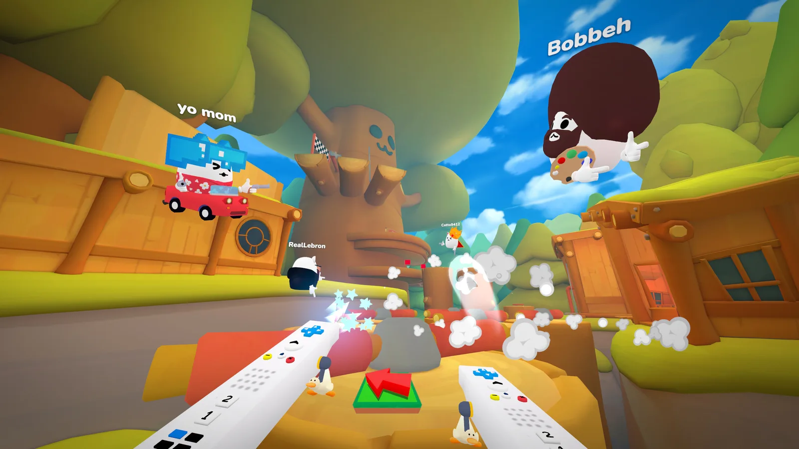 Colorful multiplayer scene in Catto Pew Pew with playful characters and vibrant environment