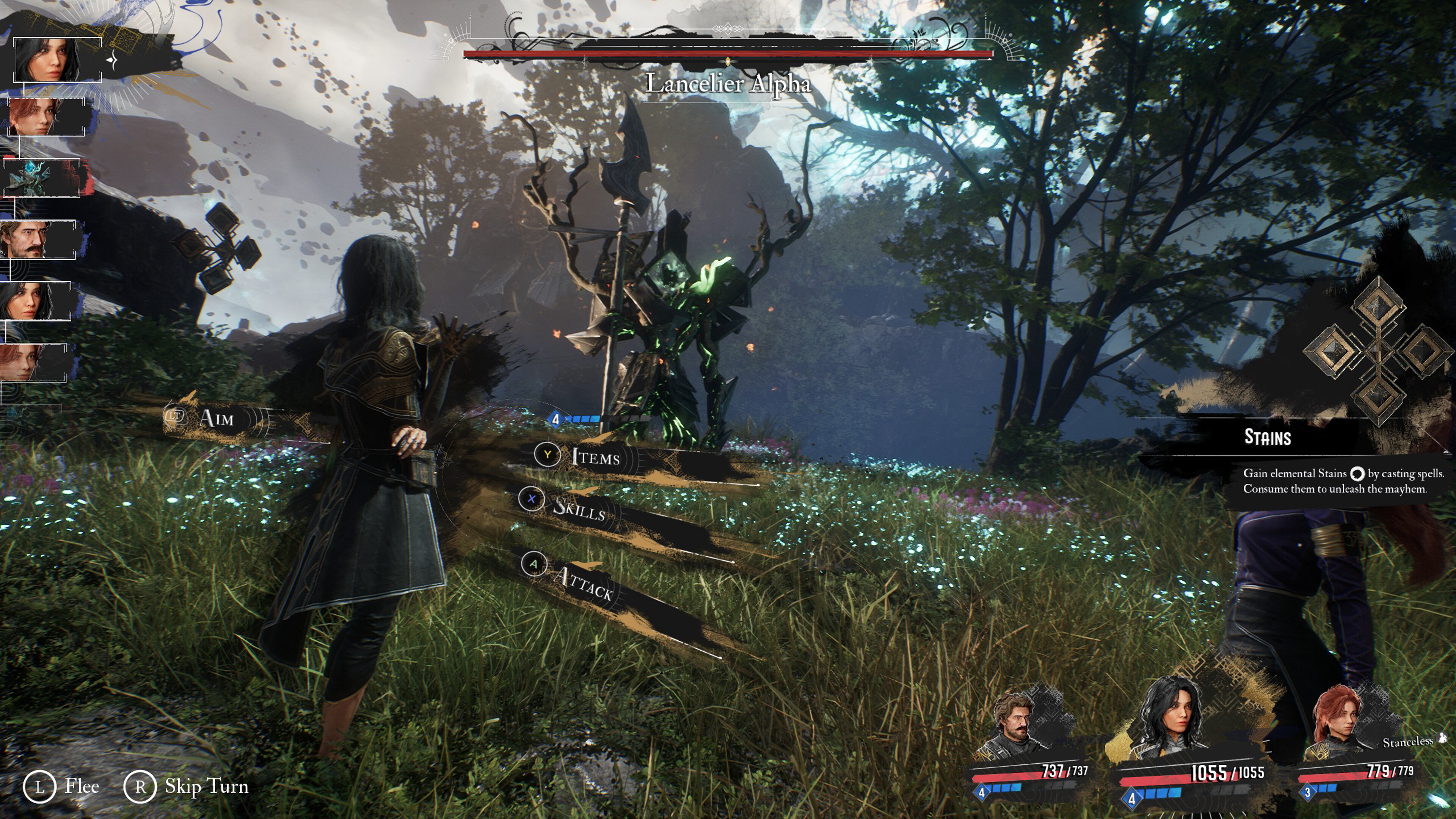 Clair Obscur: Expedition 33 gameplay featuring character aiming at an enemy.