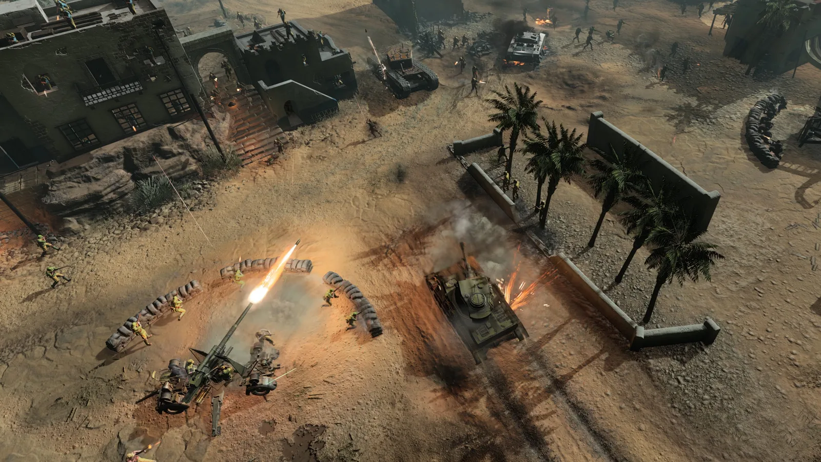 Intense battle scene from Company of Heroes 3: Final Stand with tanks and soldiers