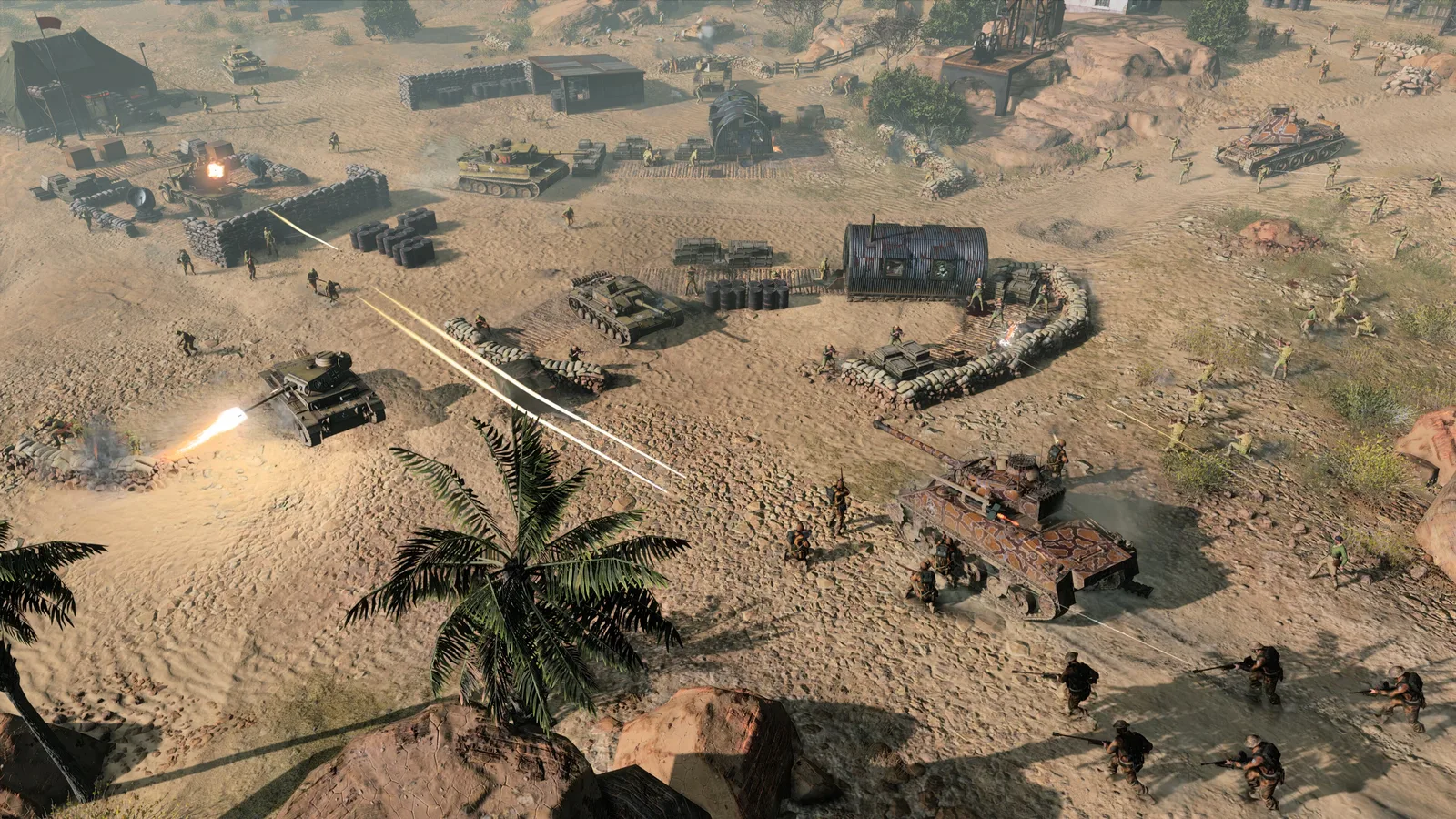 Intense battle scene in Company of Heroes 3: Final Stand with tanks and soldiers.