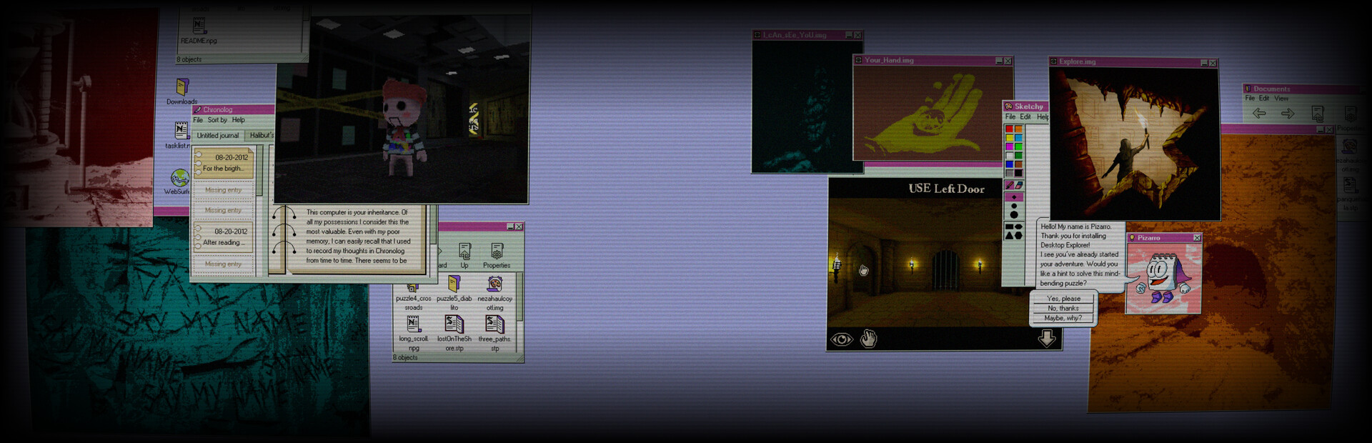 Desktop Explorer game header featuring retro graphics and eerie visuals
