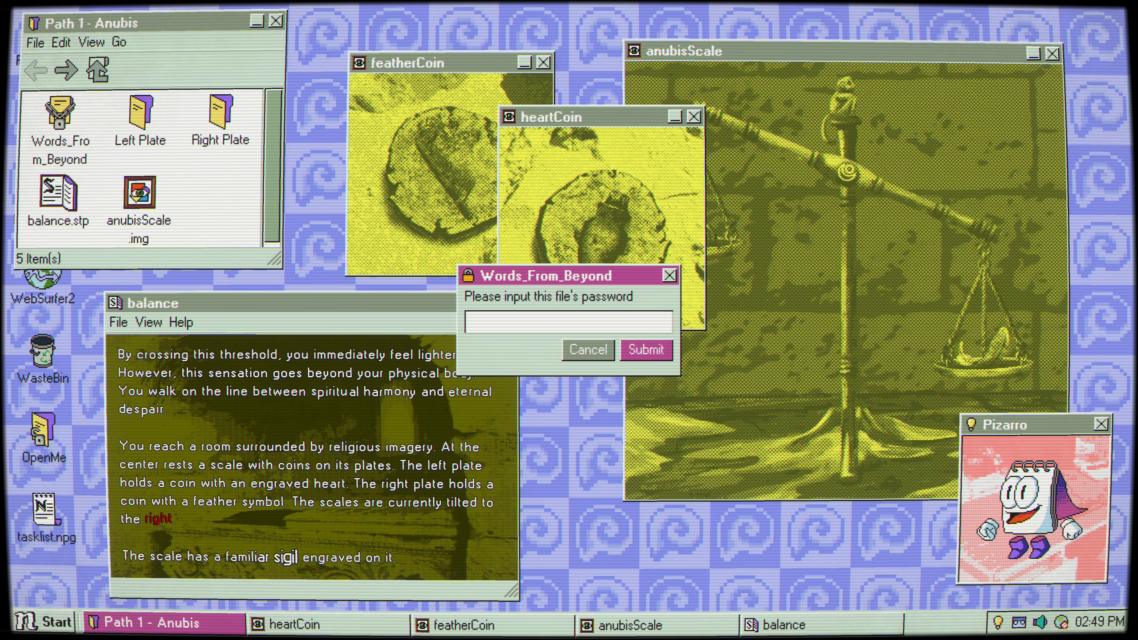 Desktop Explorer interface showcasing a surreal sci-fi horror game environment