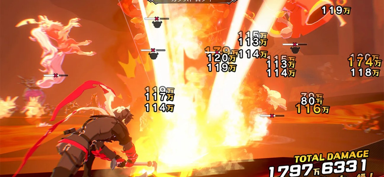 Explosive battle scene in Disgaea Mayhem showcasing high damage numbers.