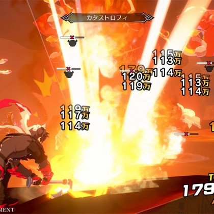 Explosive battle scene in Disgaea Mayhem showcasing high damage numbers.