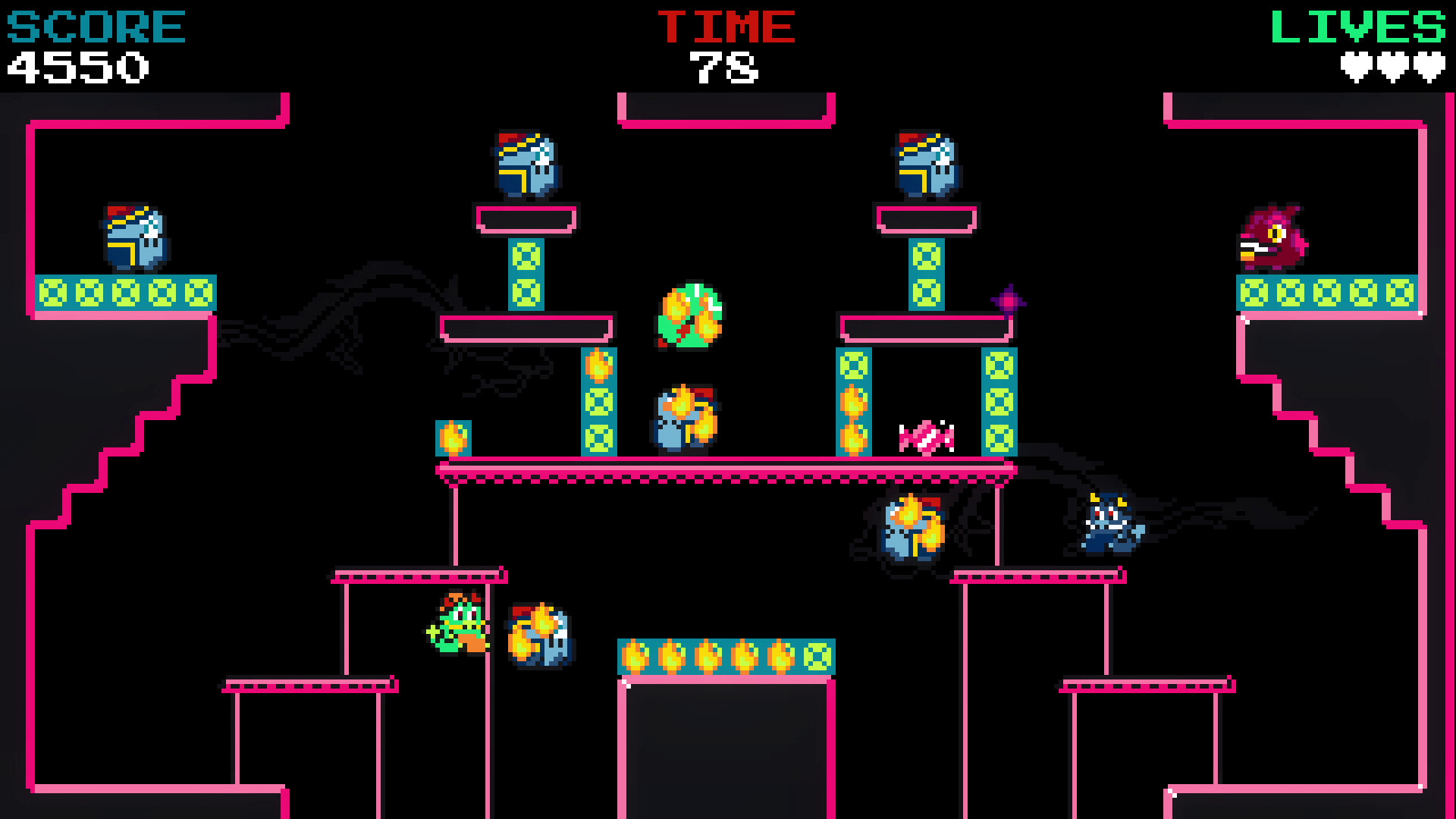 Colorful retro platformer scene from Dragon Dragon Fire Fire Deluxe gameplay