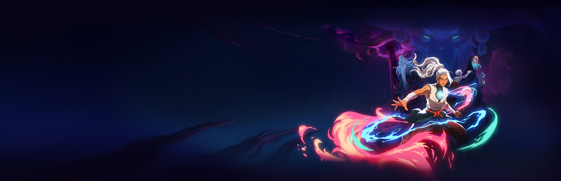 Echoes of Mystralia game header featuring a dynamic character in a vibrant landscape