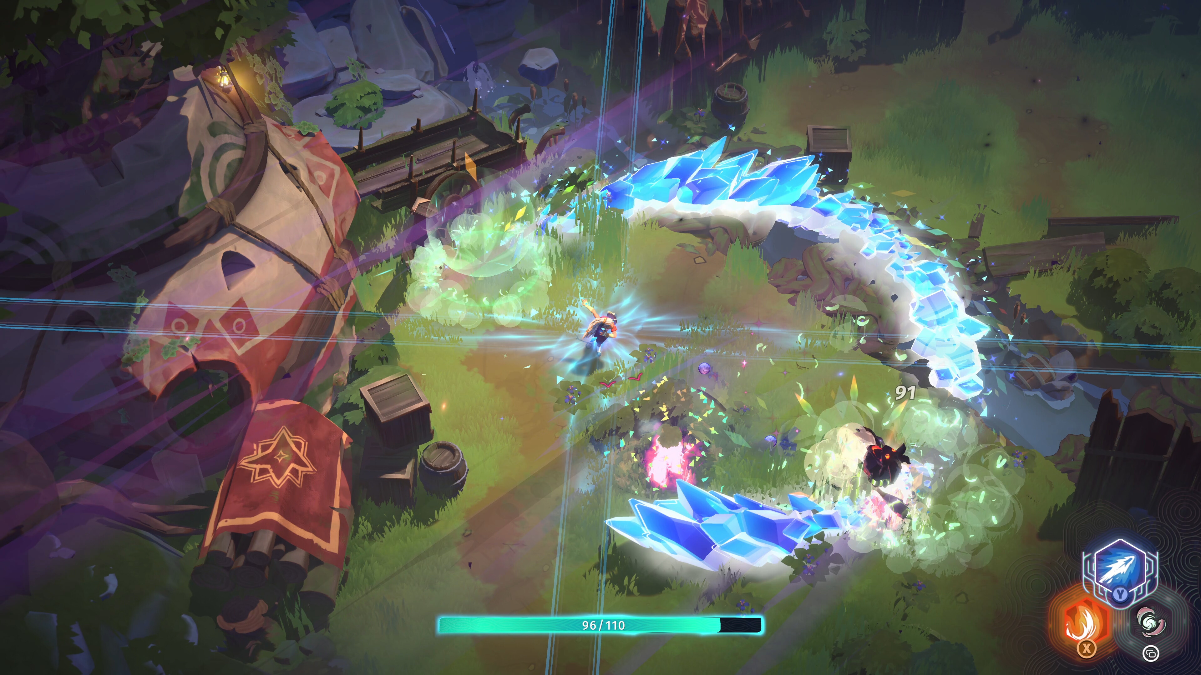 Action-packed scene from Echoes of Mystralia featuring magic and combat
