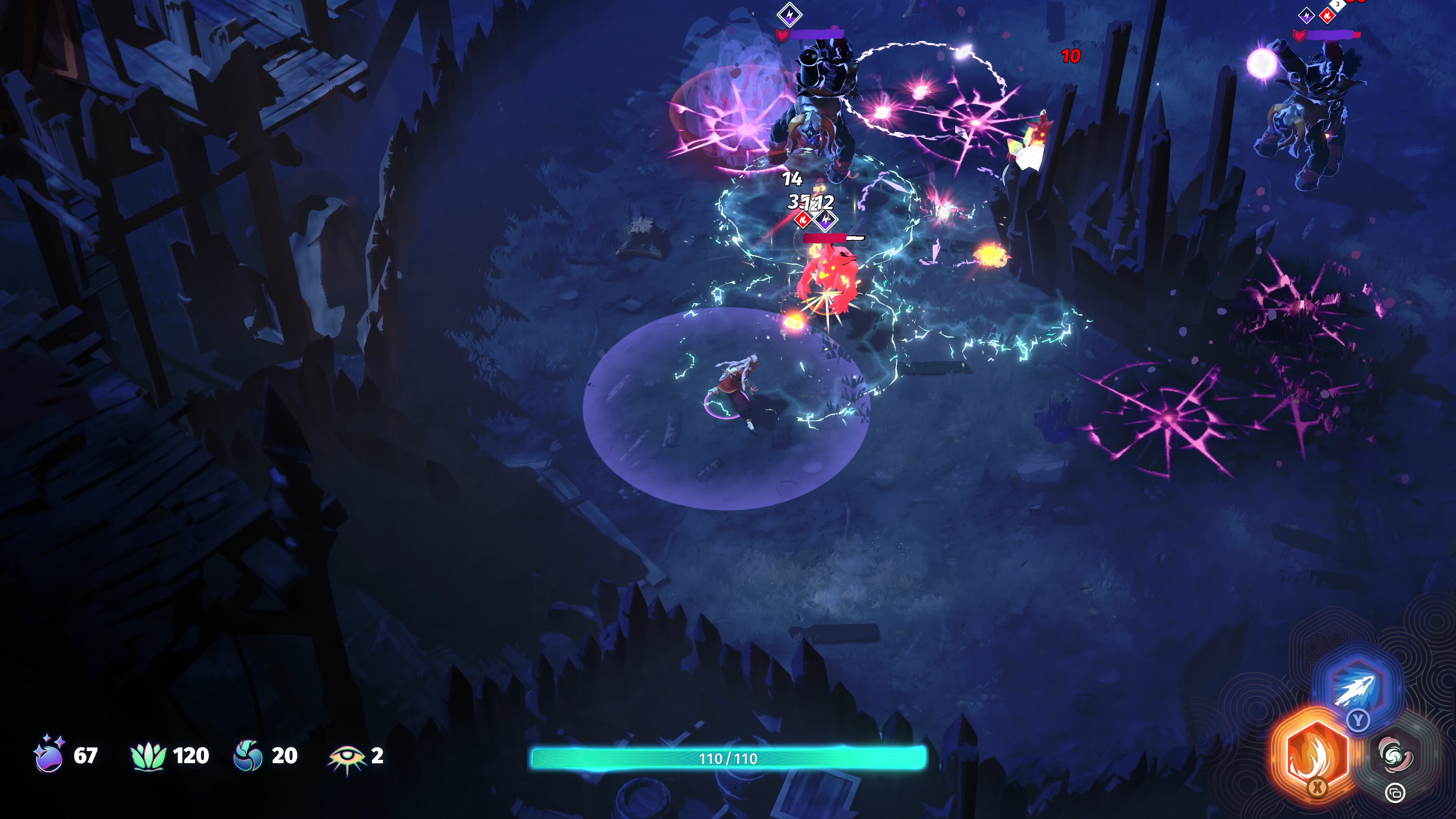 Action-packed scene from Echoes of Mystralia featuring spellcasting and combat