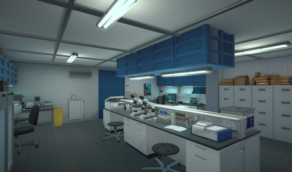 Forensics lab interior showcasing realistic crime scene investigation tools