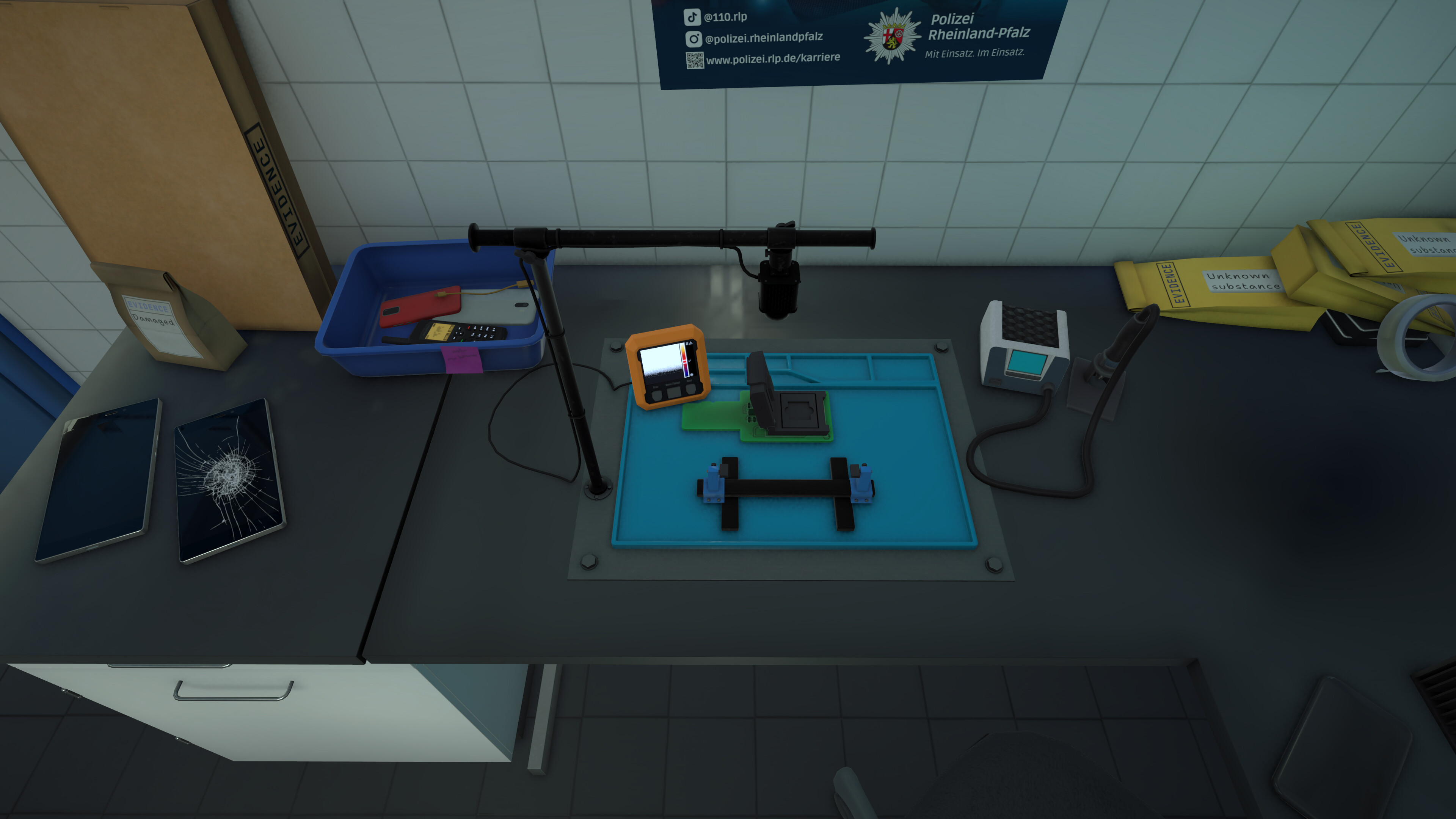 Forensics: Crime Scene Detective laboratory setup with tools and evidence
