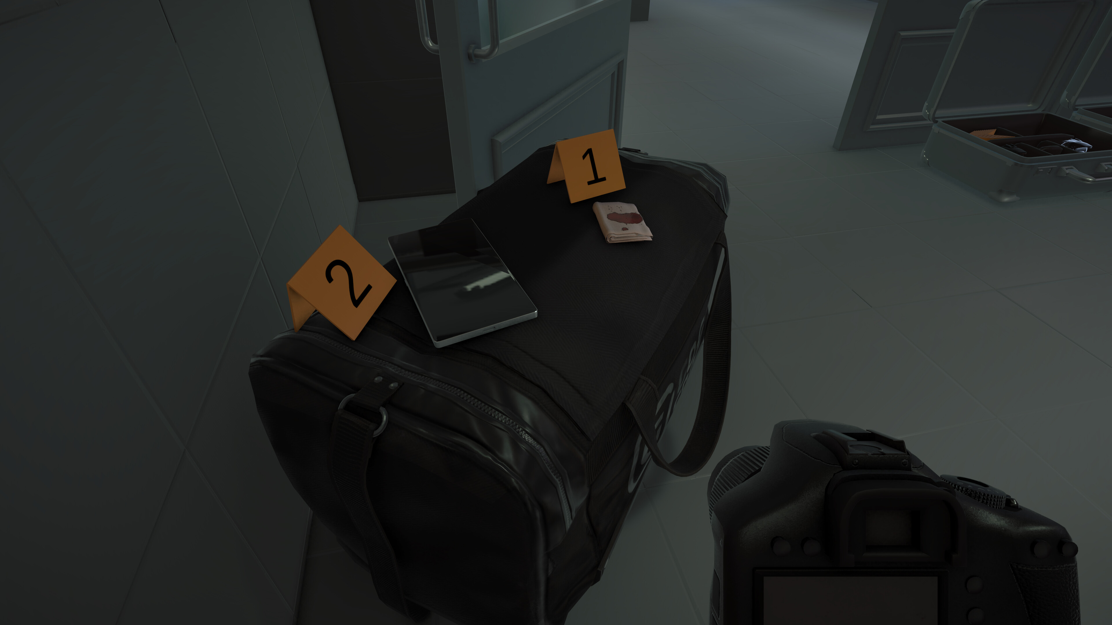 Forensics: Crime Scene Detective screenshot showing evidence markers on a bag