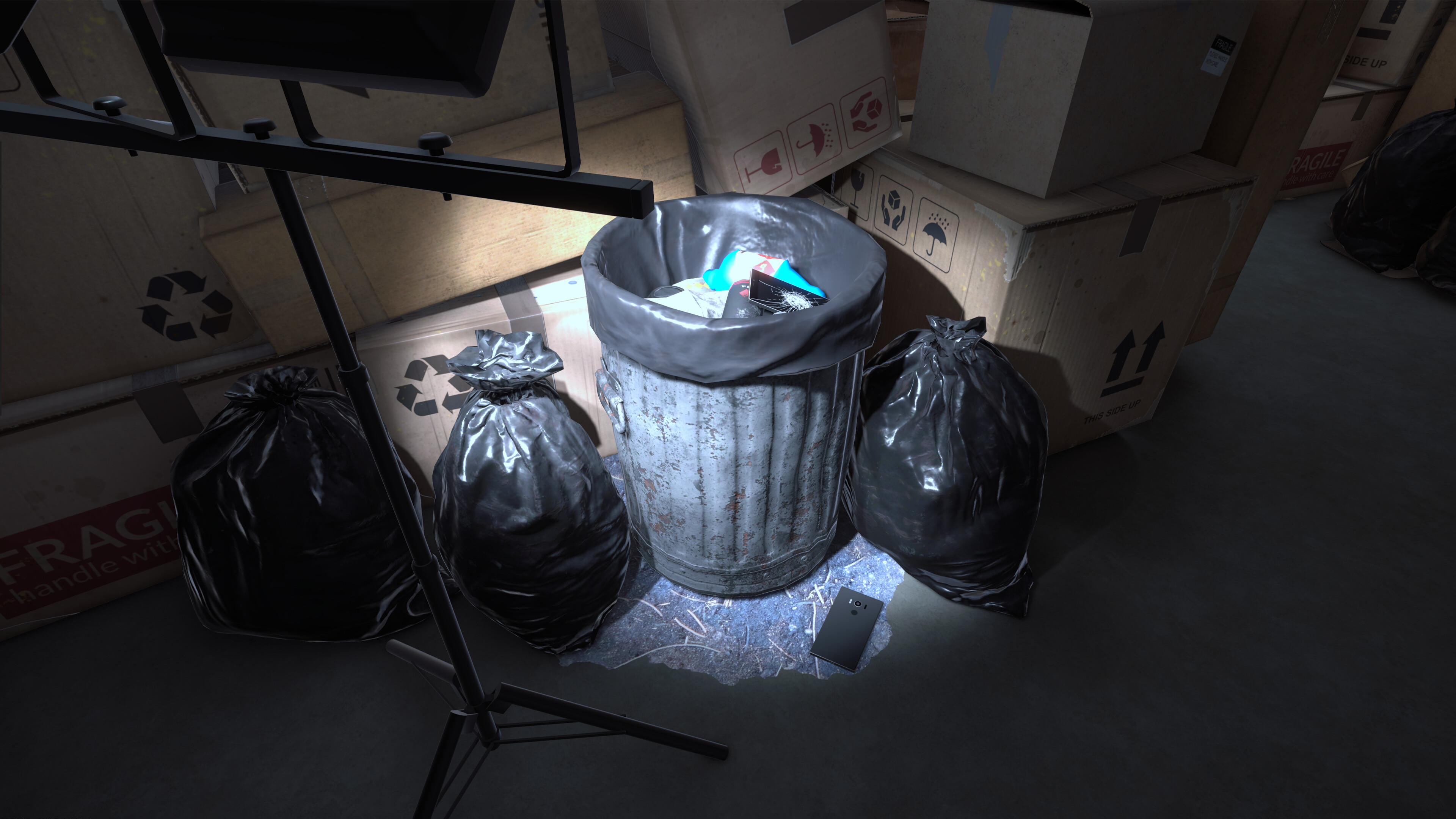 Forensics: Crime Scene Detective gameplay featuring a trash bin investigation