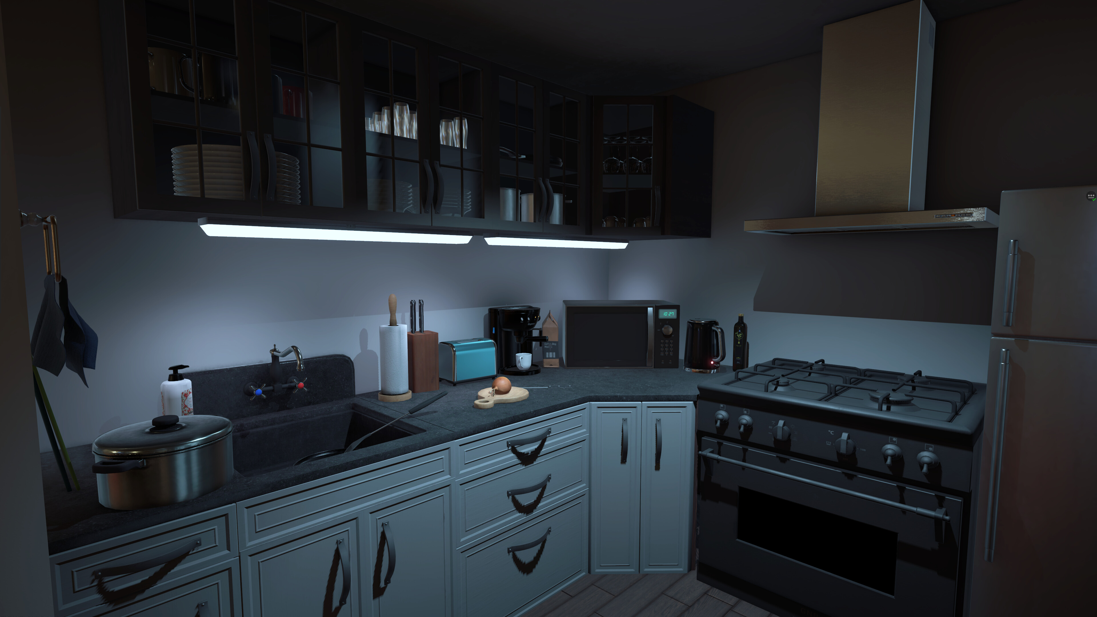 Realistic kitchen scene from Forensics: Crime Scene Detective game