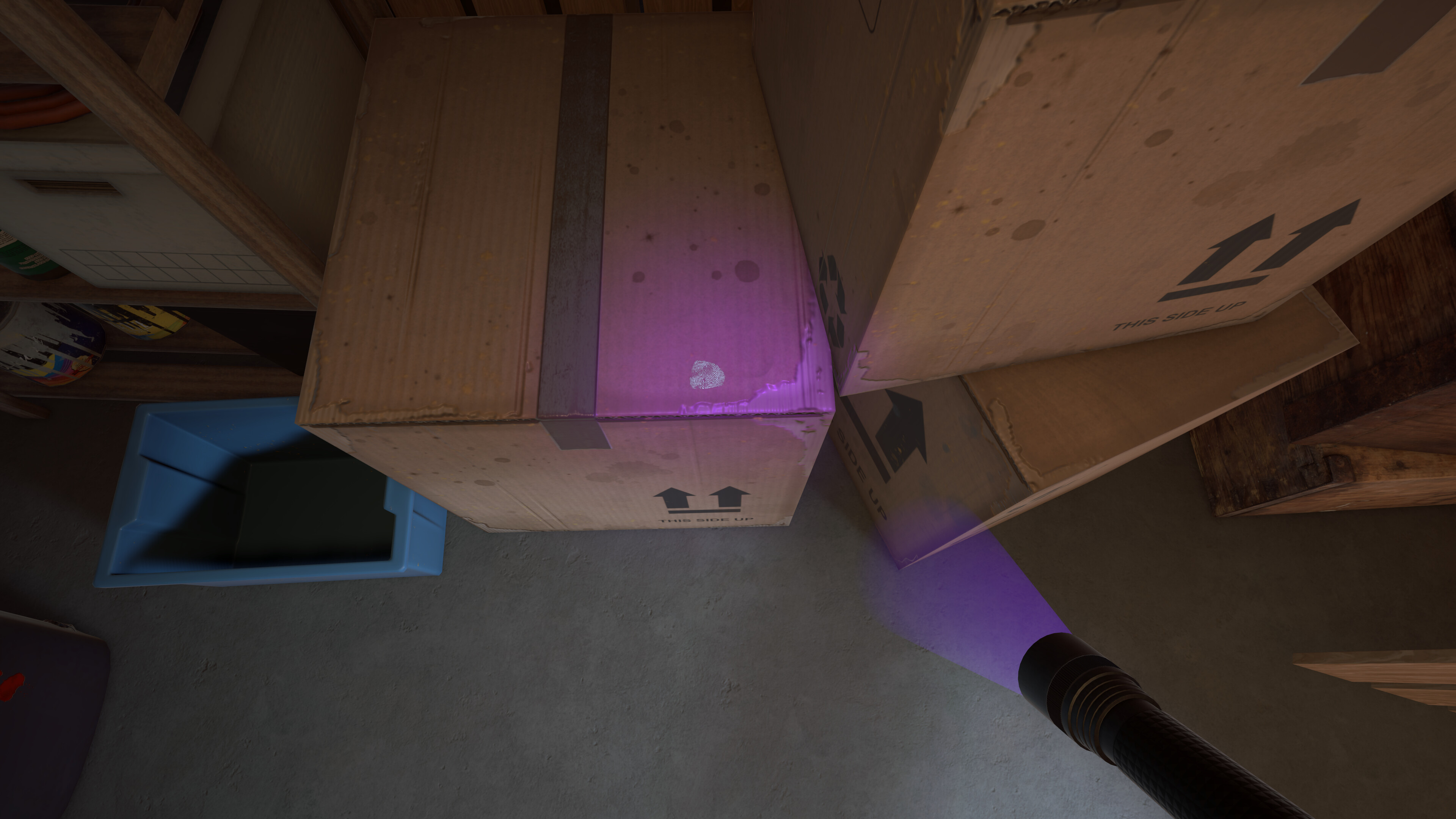 Forensics: Crime Scene Detective gameplay showcasing a forensic investigation with UV light.