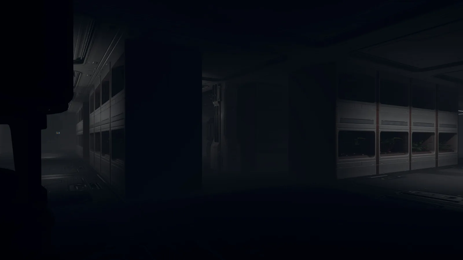 Dark, atmospheric corridor in LUNA: Obscura showcasing sci-fi setting