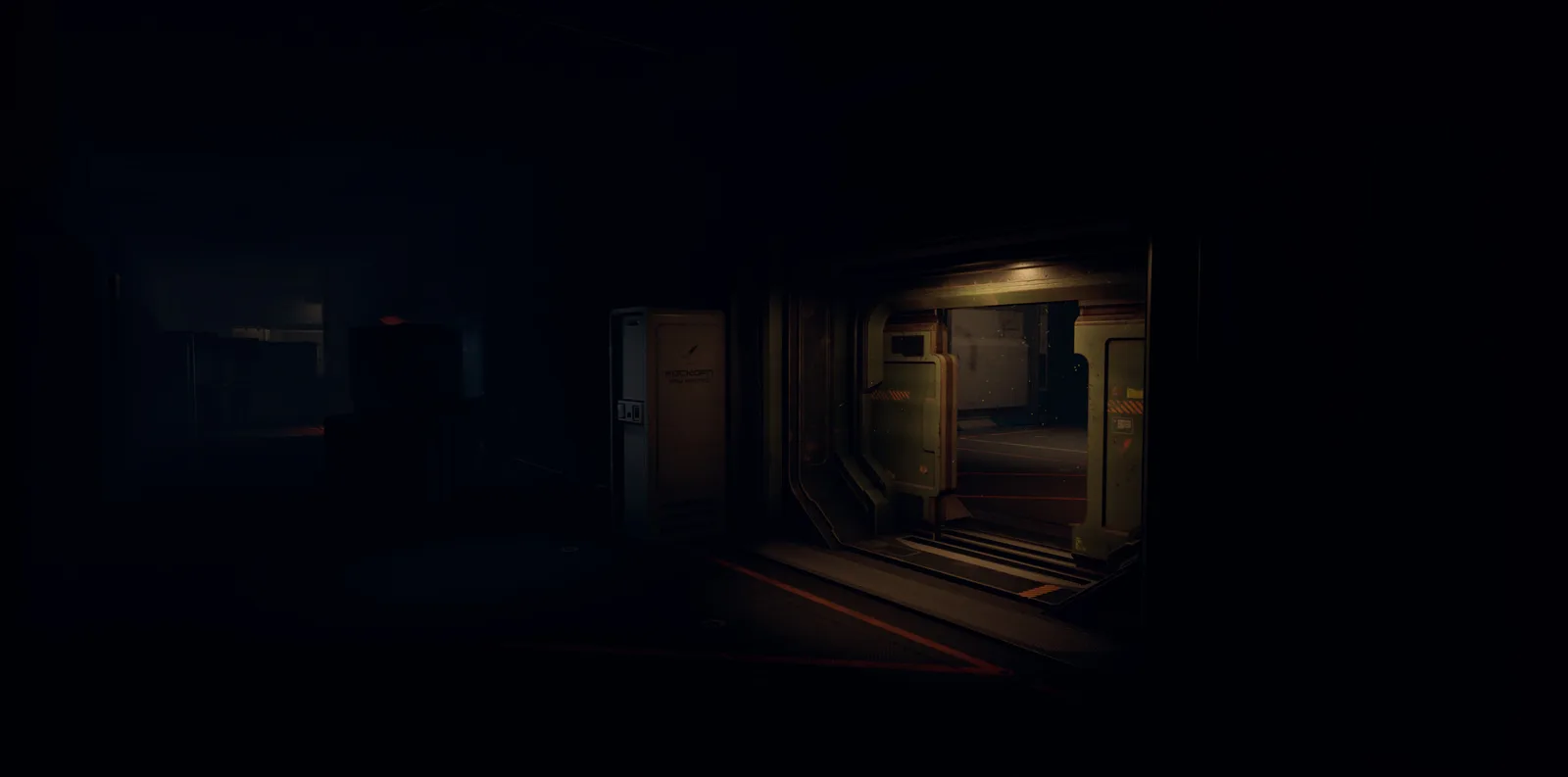 Mysterious dimly lit corridor in LUNA: Obscura showcasing sci-fi elements
