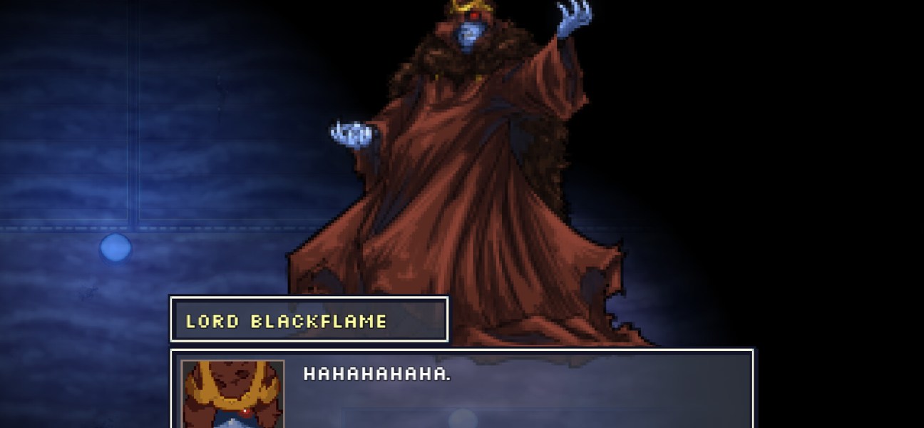 Lord Blackflame character from Murder Is Game Over: Final Fright with dialogue