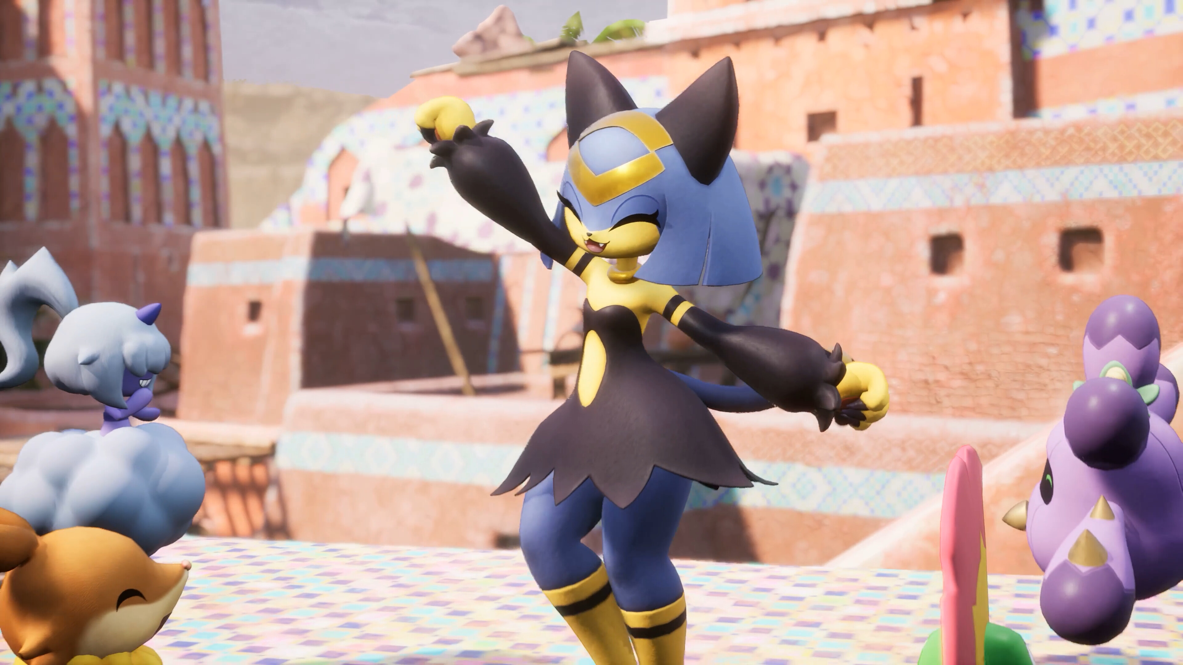 Exciting character dance in Palworld showcasing vibrant graphics and unique design