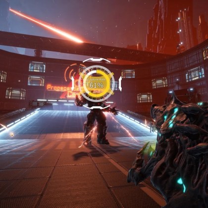 Intense gameplay scene from Pax Autocratica showcasing combat and futuristic environments