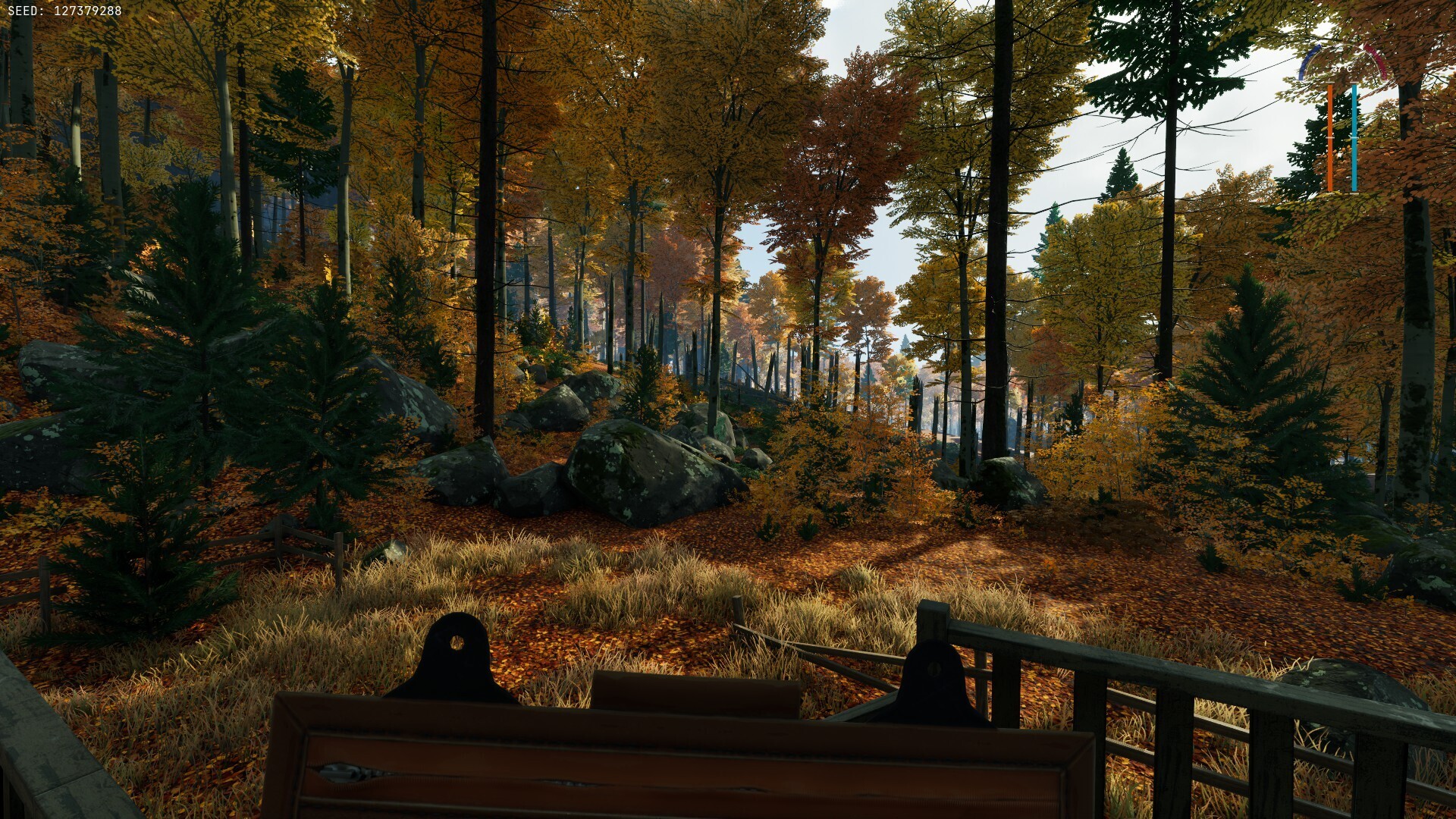 Vibrant autumn forest scene from Prologue: Go Wayback! showcasing rich foliage and rocky terrain.