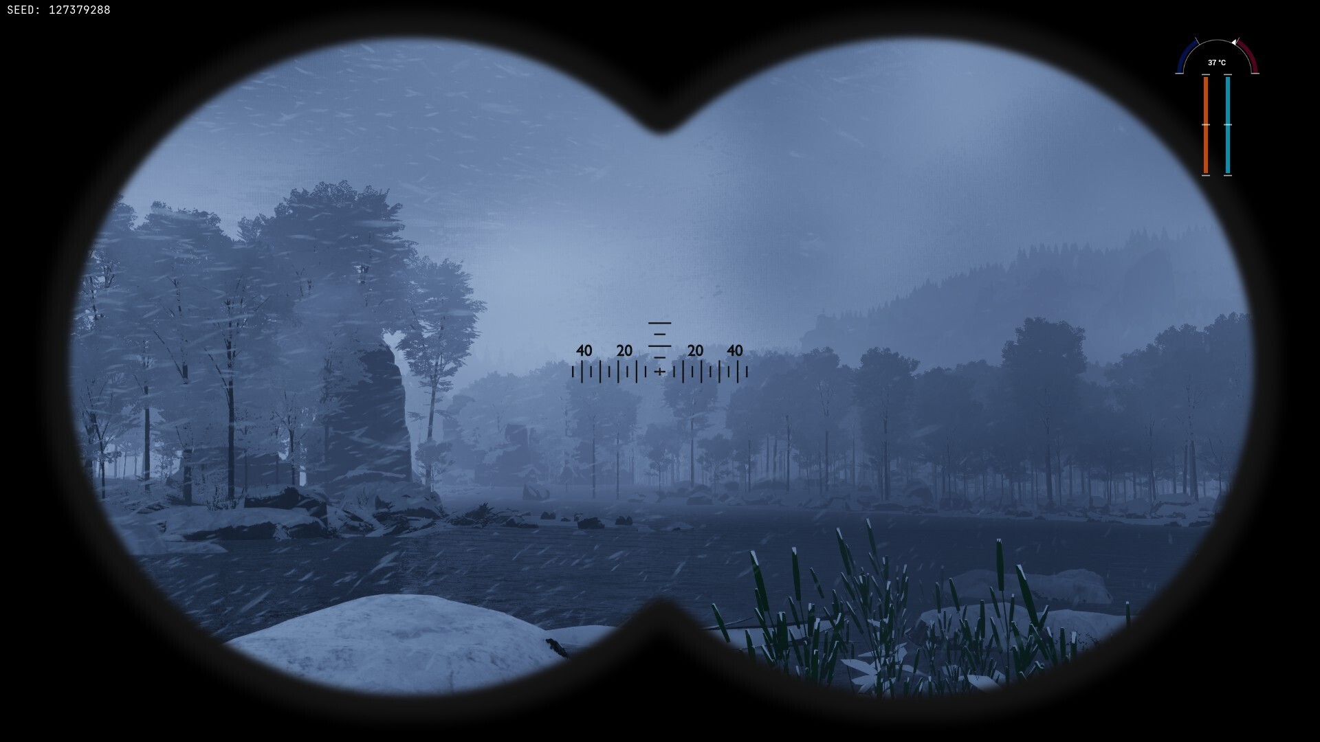 Snowy landscape viewed through binoculars in Prologue: Go Wayback!