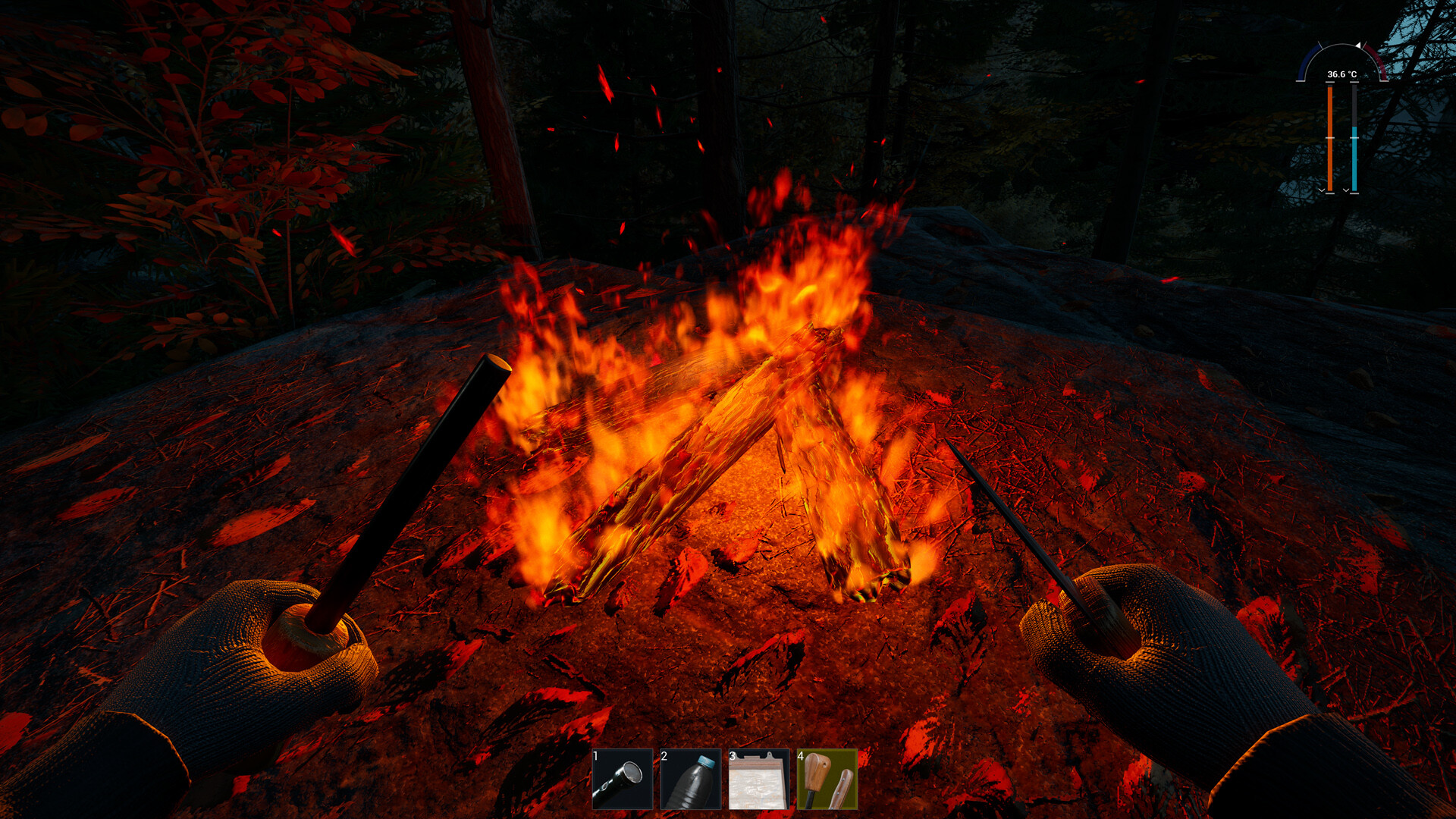 Campfire scene in Prologue: Go Wayback! showcasing survival mechanics.