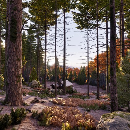 Scenic forest landscape from Prologue: Go Wayback! showcasing vibrant autumn colors.