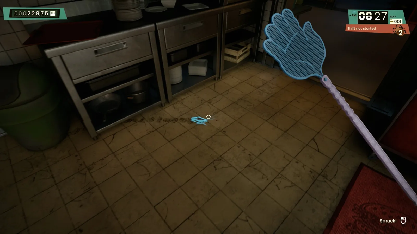 Gameplay scene from Road Diner Simulator: Prologue featuring a kitchen environment