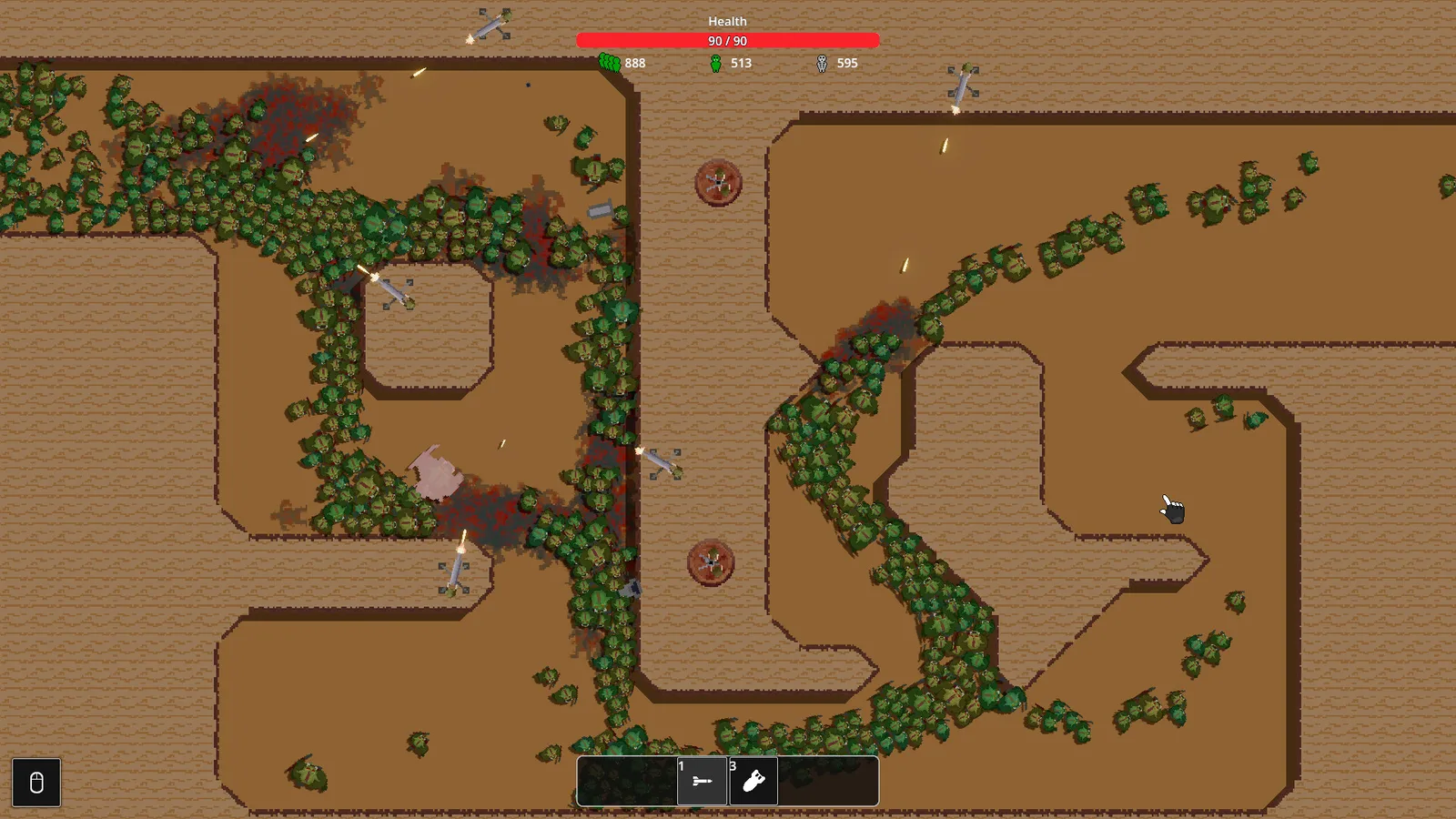 Top-down view of a chaotic battle scene in 'Sir, We Have an Orc Problem'.