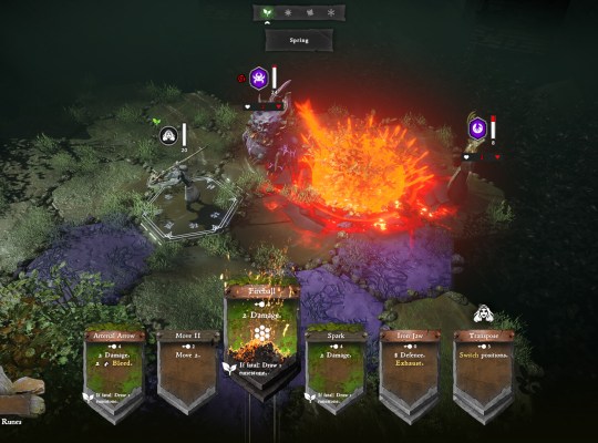 Tactical turn-based combat in Solnox: Grimoire of Seasons featuring Spring Warden.