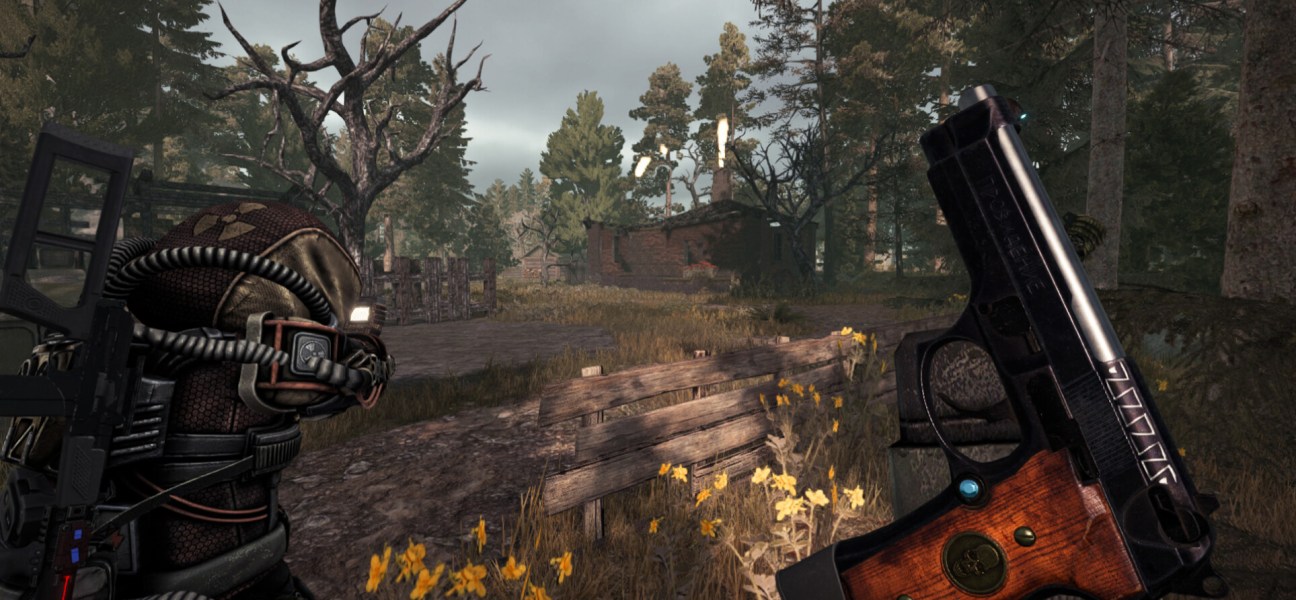 STALCRAFT: X gameplay featuring a character and weapon in a forest environment
