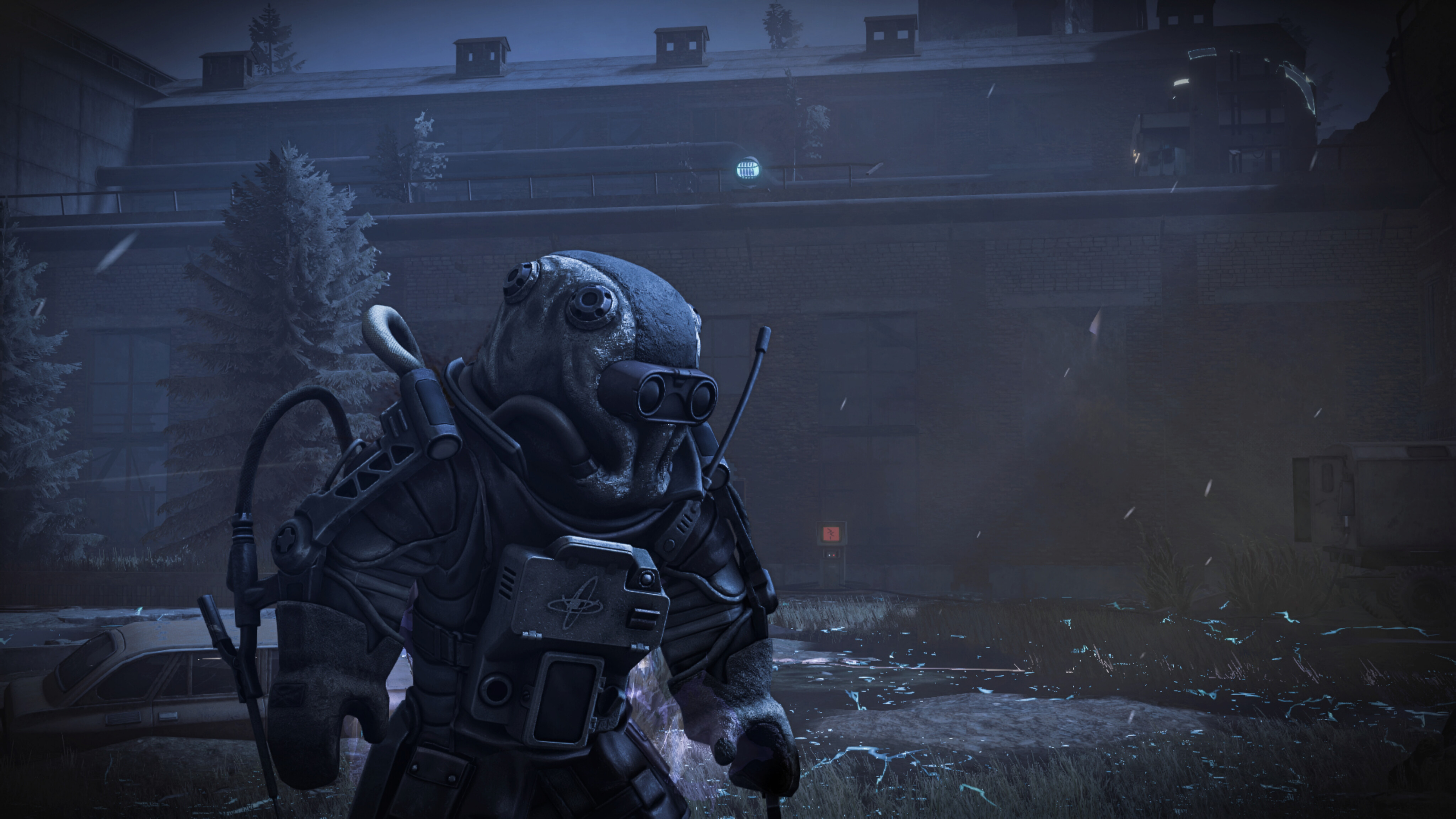 Character in a gas mask exploring a desolate landscape in STALCRAFT: X.