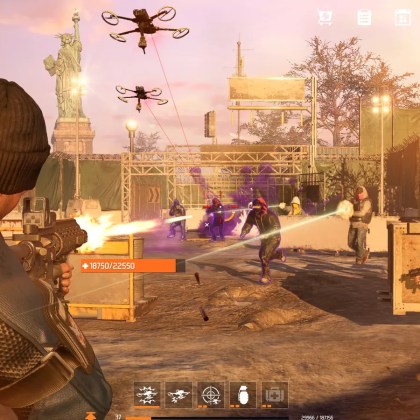 Intense combat scene in The Division Resurgence with players and drones in action