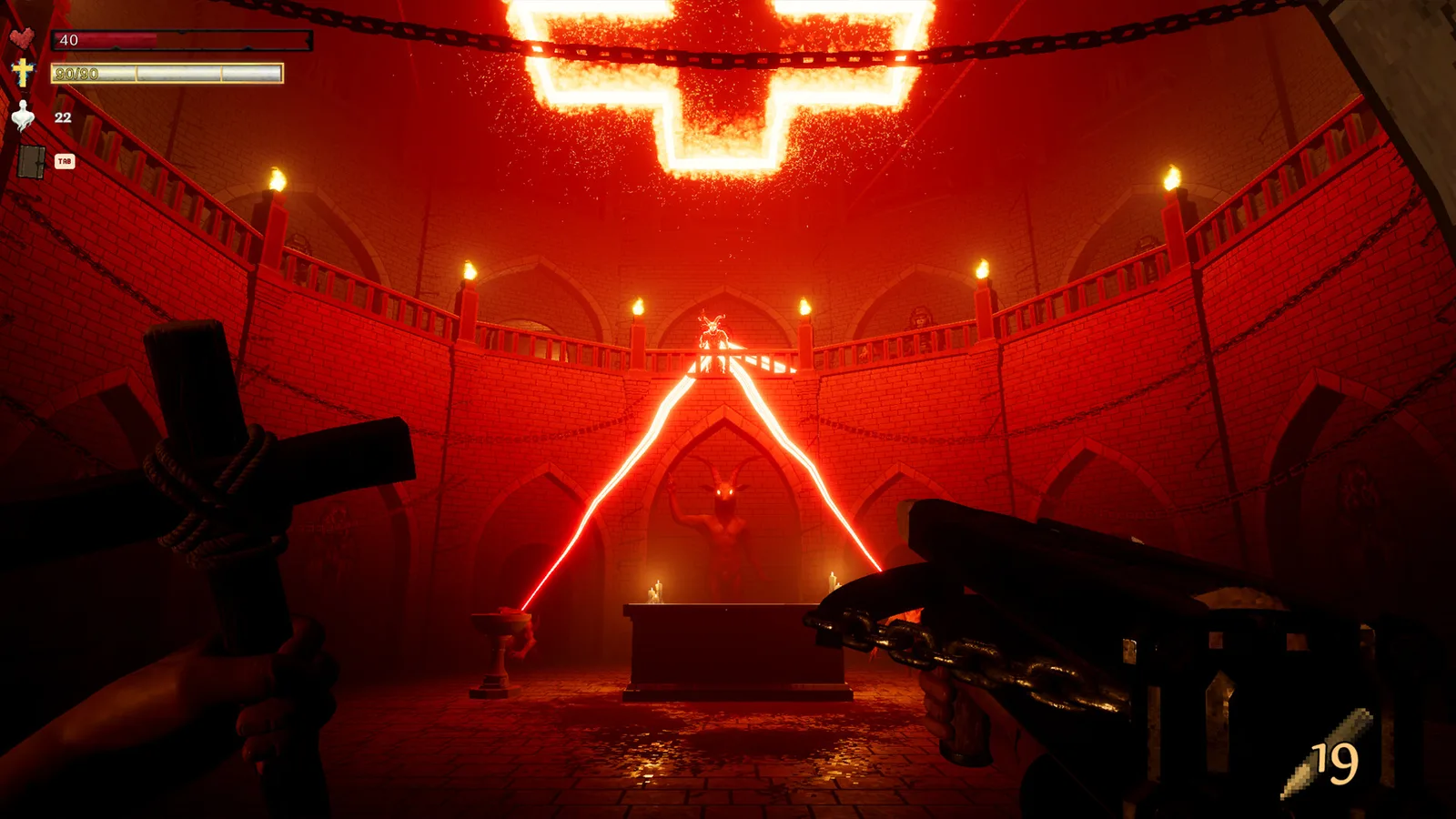 Intense scene from Vampire Hunter: Nightrise featuring a dark altar and glowing red lasers