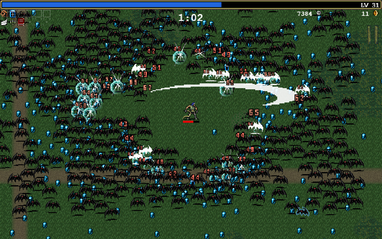 Vampire Survivors — Intense gameplay scene from Vampire Survivors with numerous enemies and player action