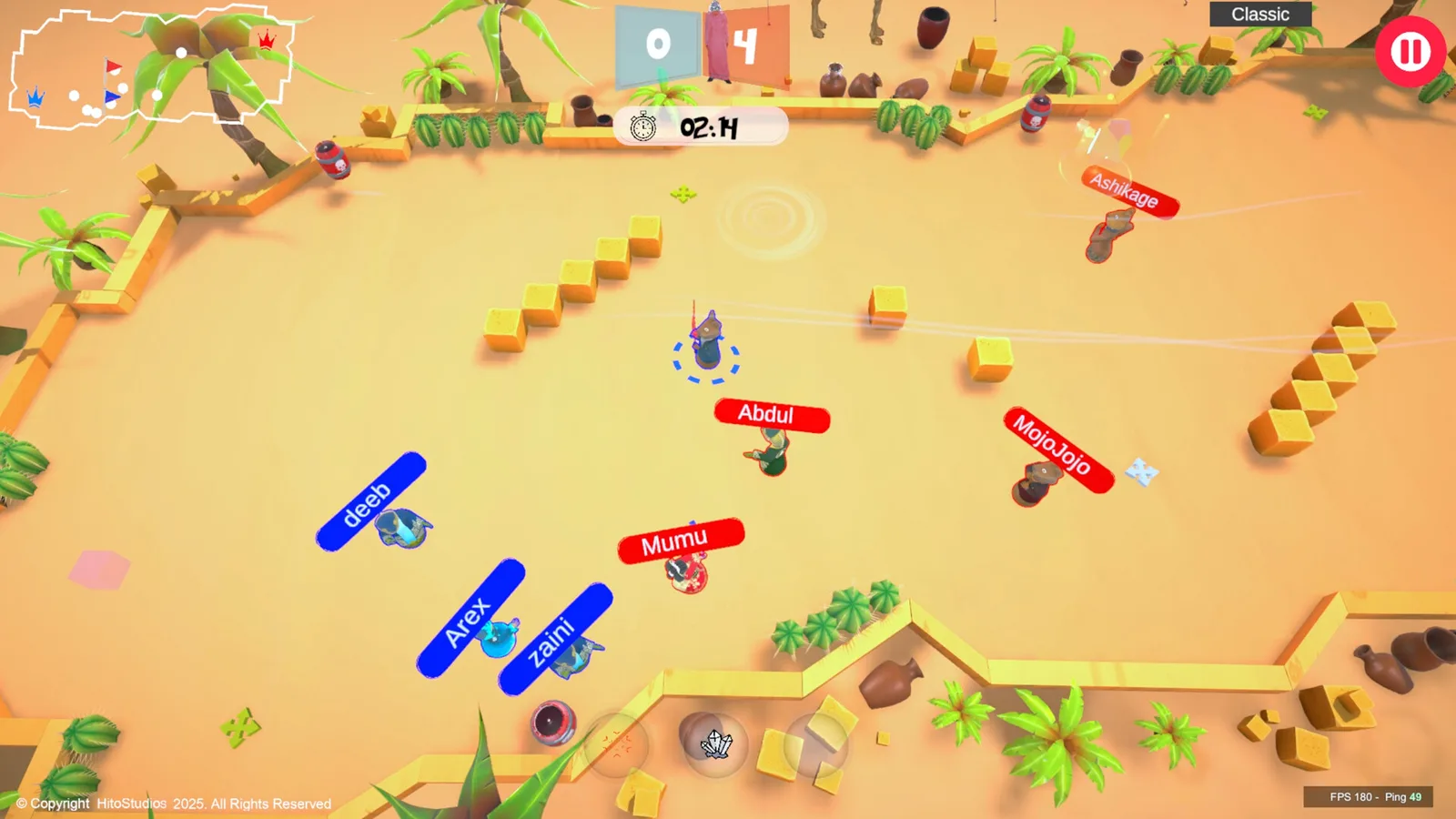 Colorful multiplayer arena in Wobble Ops with characters and obstacles