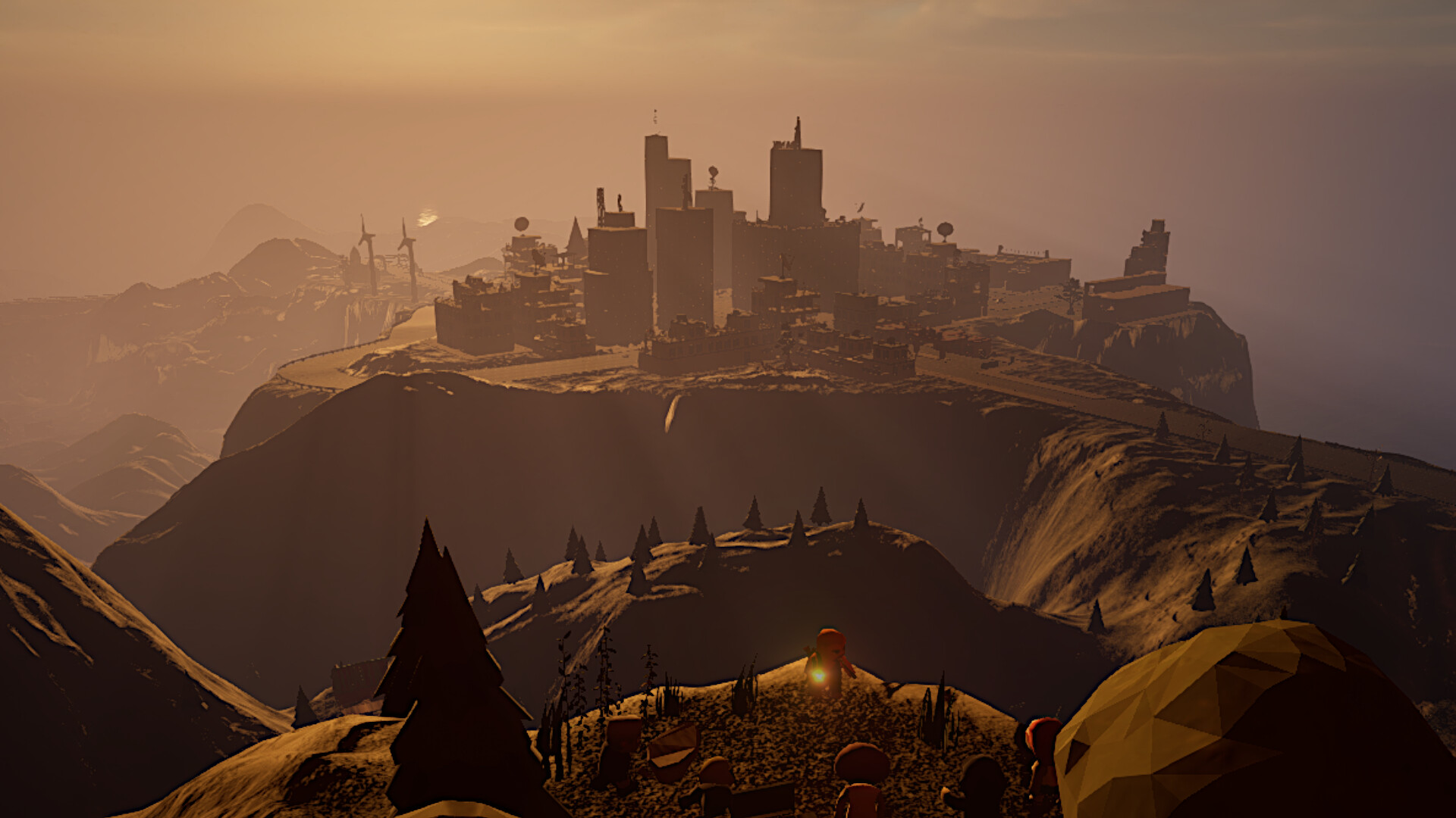 Dramatic sunset view of a zombie-infested city in ZombUs game