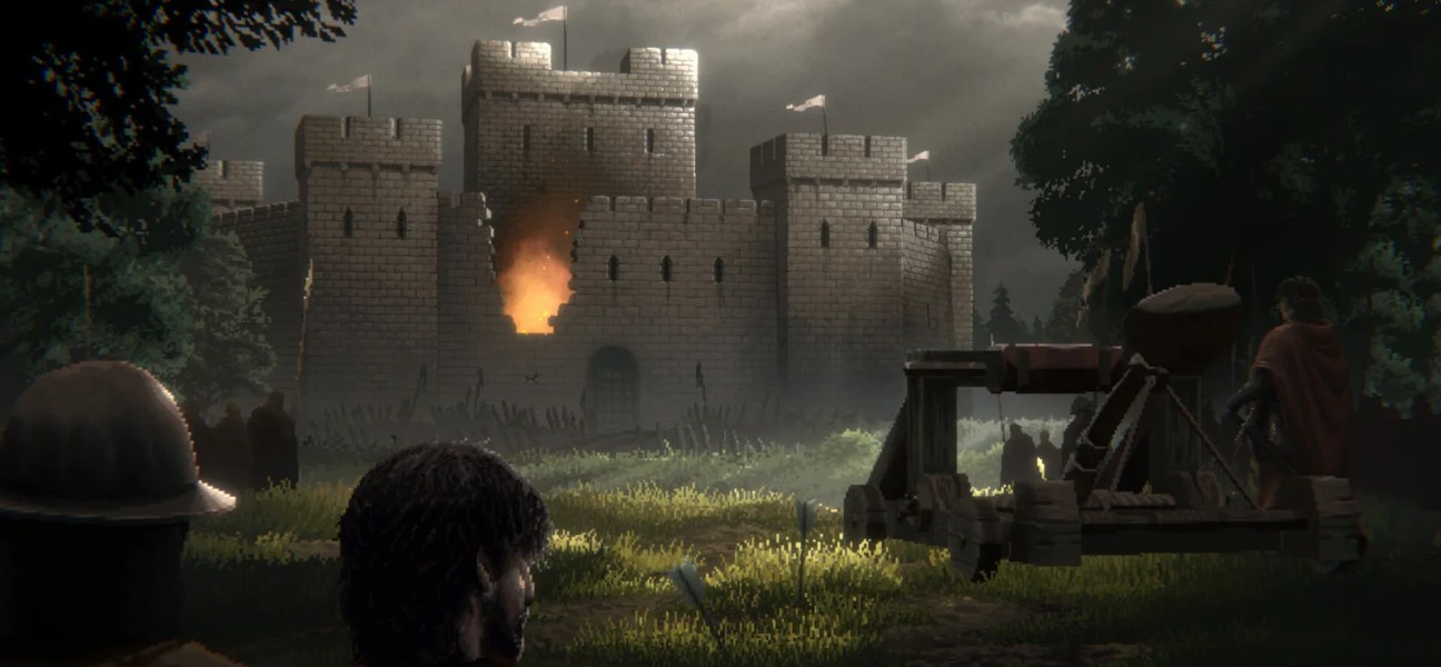 Epic siege scene from Defender of the Crown: The Legend Returns with a castle under attack