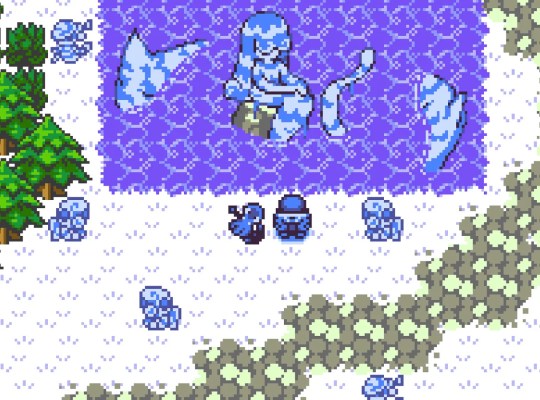 Dokimon Quest: Monster-taming RPG scene with icy landscape and character interaction