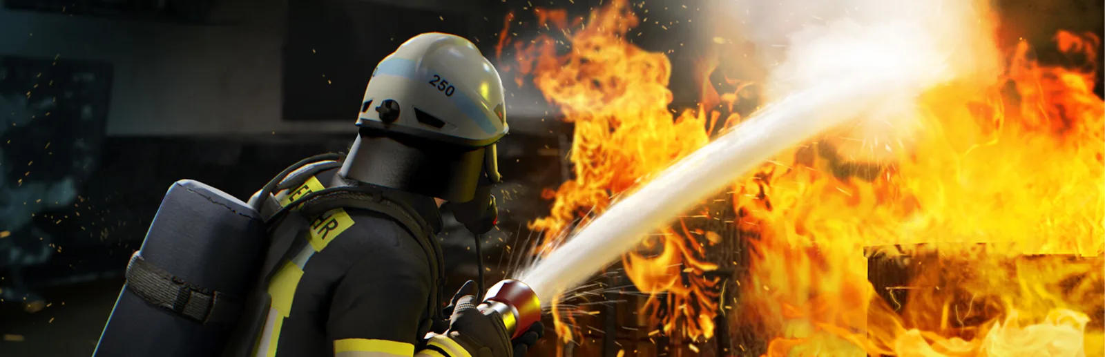 Firefighters battling a blaze in Emergency Call - The Firefighting Simulation 3