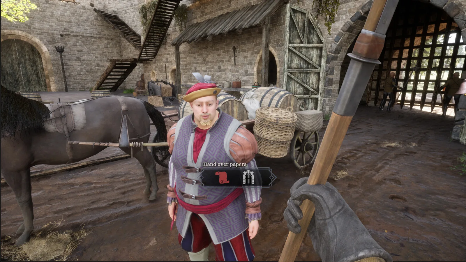 Gate Guard Simulator gameplay featuring a character interaction scene