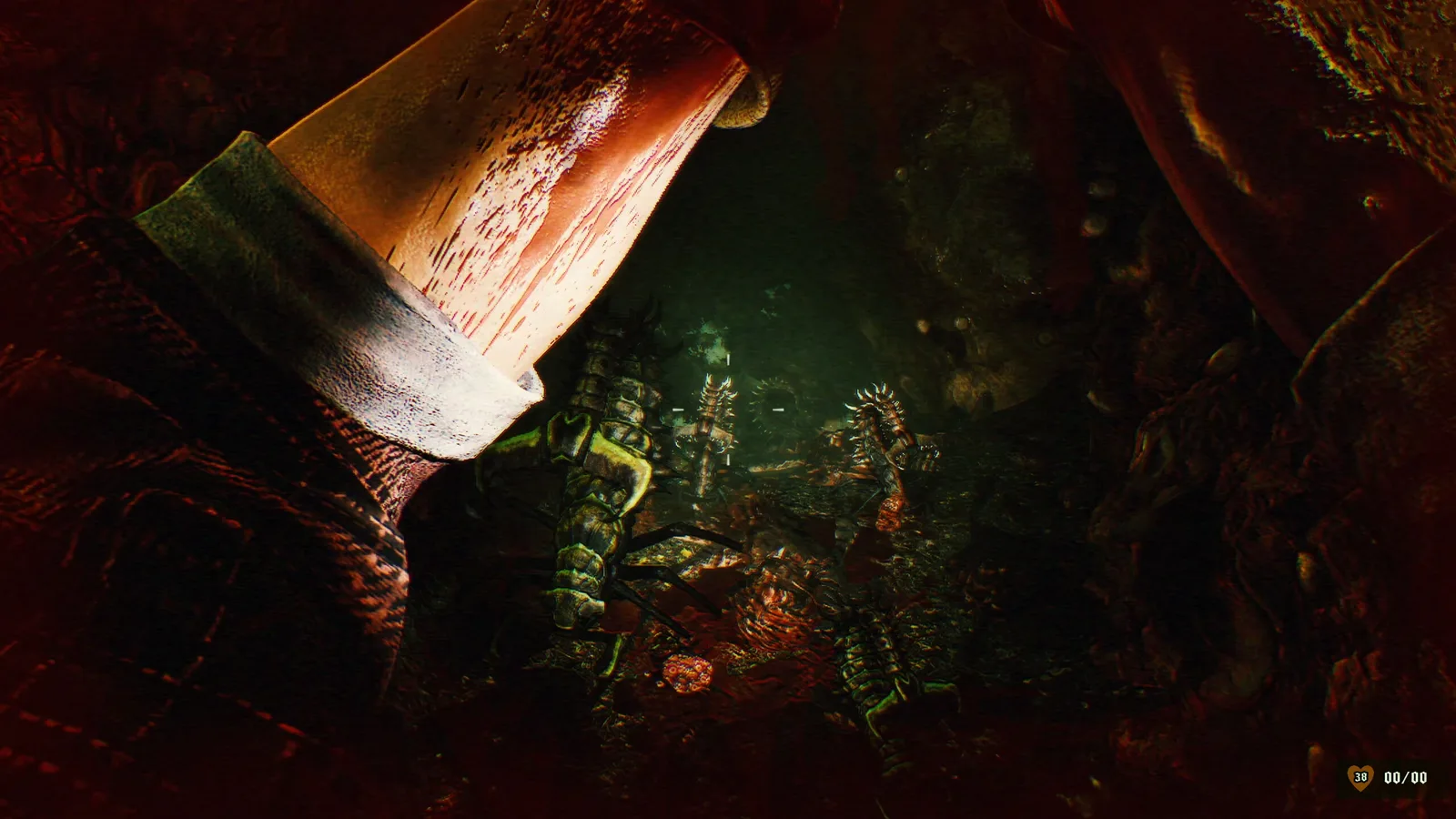 GUTTED: Infested Crypts gameplay showcasing a dark, eerie environment filled with creatures.