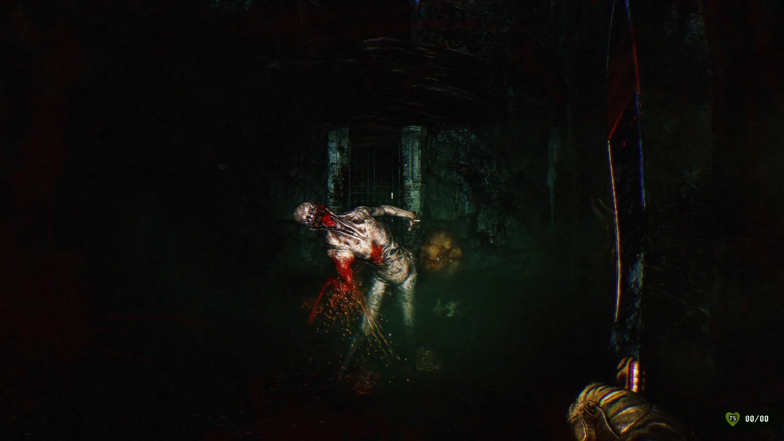 GUTTED: Infested Crypts gameplay featuring a horror scene with a monstrous creature.