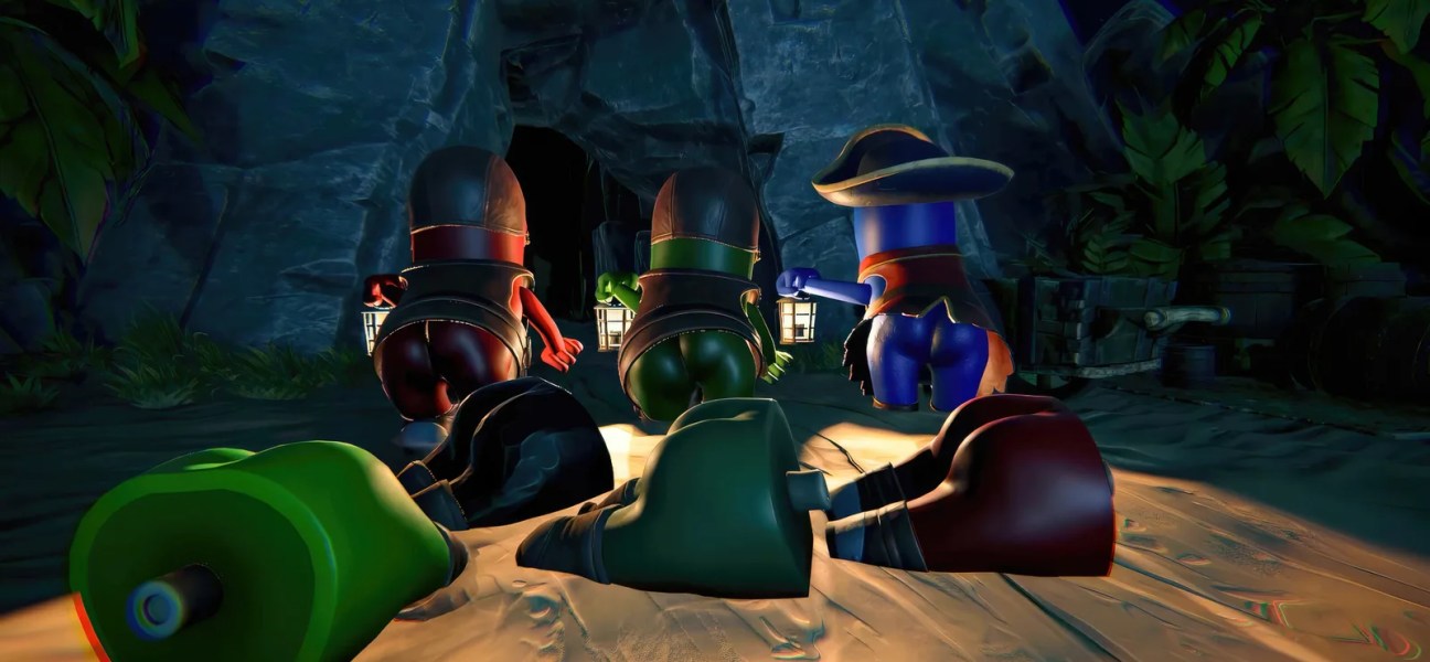 Colorful pirate characters exploring a cave in Last Pirates: Die Together