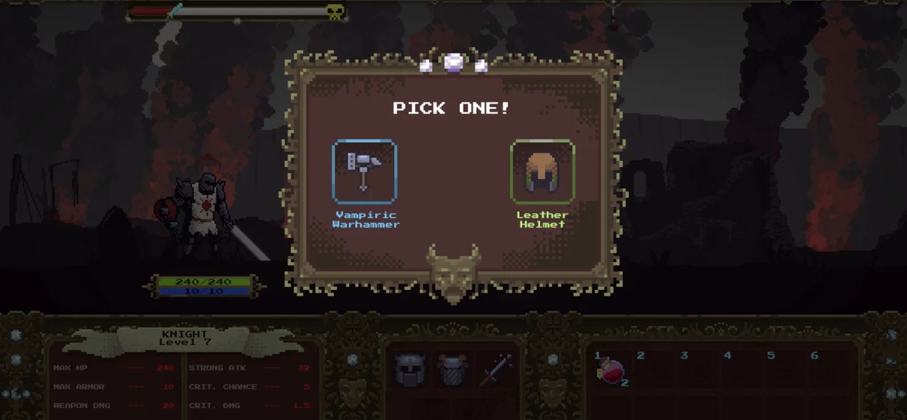 Loot Dungeon gameplay showing item selection screen with character and options.