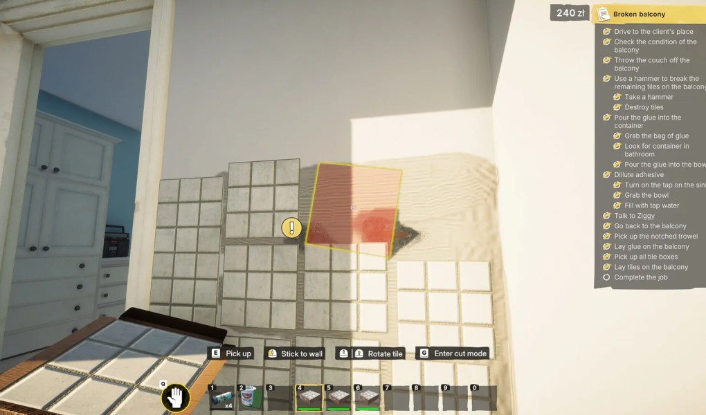 Manage 90s apartment renovations in this immersive game screenshot.