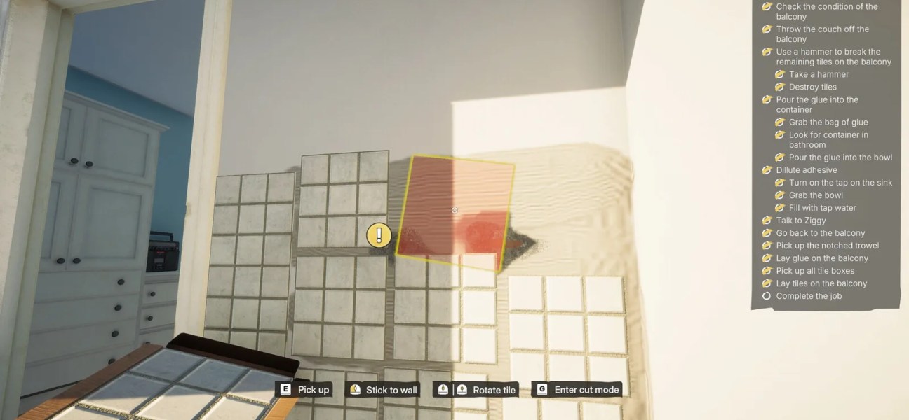 Manage 90s apartment renovations in this immersive game screenshot.